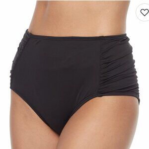 NWT! Apt. 9 Ruched Solid High Waist Bikini Bottoms, Black, Size Large